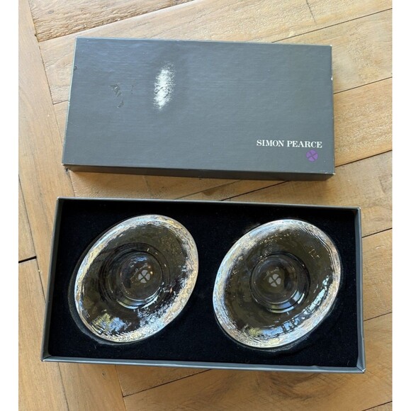 Simon Pearce Set of 2 Art Glass Oval Tealight Votive Candle Holder Used